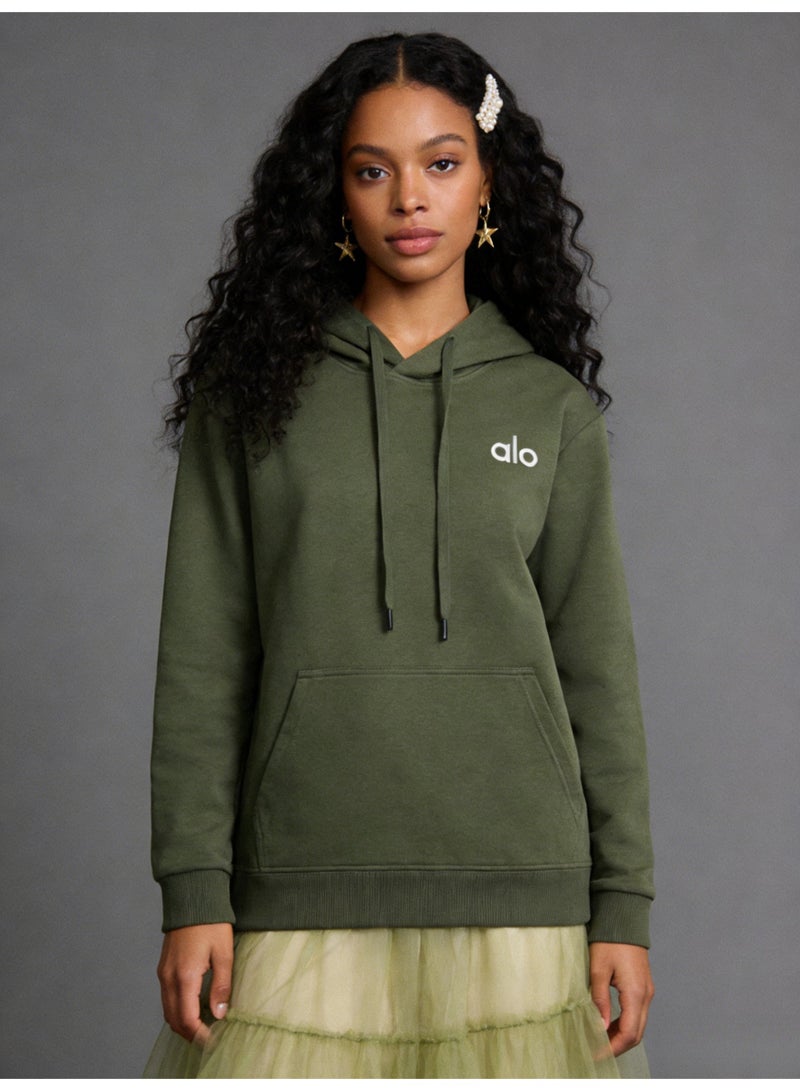 Alo Super Dalian hoodie sweater-minimalist logo pullover with kangaroo pocket, unisex sports leisure and daily leisure, retro color fashion top. - Image 3